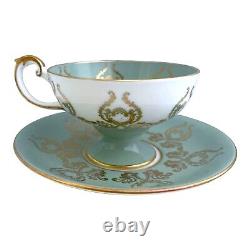 Aynsley Orchard Vintage Sea Foam Green & Gold Tea Cup & Saucer Set 2832 D. Jones