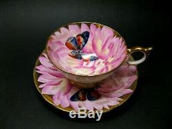 Aynsley Pink Tone Butterfly Chysanthemum Tea Cup & Saucer