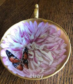 Aynsley Rare Pink Chrysanthemum & Butterfly Gold Tea Cup And Saucer, England