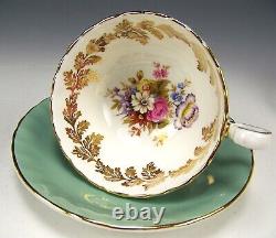 Aynsley Rose Floral Turquoise & Gold Tea Cup & Saucer Teacup