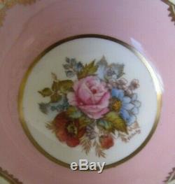 Aynsley Signed J. A. Bailey Pink Salmon Rose Bouquet Gold Gilt Teacup and Saucer