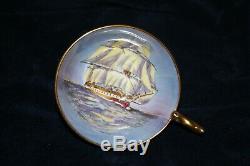 Aynsley Tall Ship Cobalt Blue Cup And Saucer Beautiful Made In England