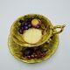 Aynsley Tea Cup & Saucer Orchard Fruit Signed N. Brunt Gold Trim Porcelain