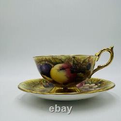 Aynsley Tea Cup & Saucer Orchard Fruit Signed N. Brunt Gold Trim Porcelain