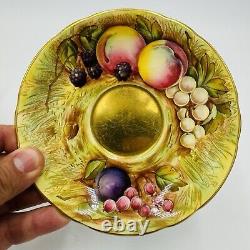 Aynsley Tea Cup & Saucer Orchard Fruit Signed N. Brunt Gold Trim Porcelain