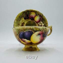 Aynsley Tea Cup & Saucer Orchard Fruit Signed N. Brunt Gold Trim Porcelain