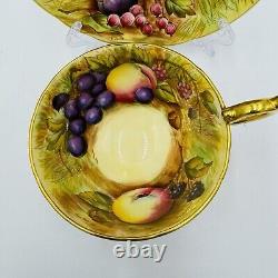 Aynsley Tea Cup & Saucer Orchard Fruit Signed N. Brunt Gold Trim Porcelain