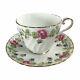 Aynsley Tea Cup & Saucer Pink Cabbage Roses Blue Trumpet Flowers Gold Trim