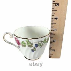 Aynsley Tea Cup & Saucer Pink Cabbage Roses Blue Trumpet Flowers Gold Trim