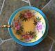 Aynsley Teacup Saucer Set Teal Turquoise Blue Cabbage Flowers Gold