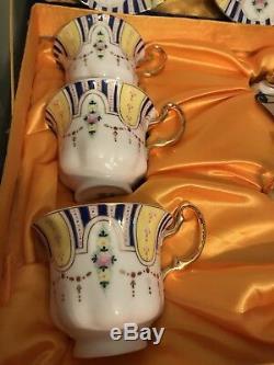 BEAUTIFUL ANTIQUE T. LIMOGES TEA SET 6 CUPS WITH SAUCER, and SUGAR BOWL