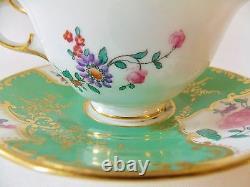 Beautiful Antique George Jones And Sons Green Floral Porcelain Cup &saucer Nice