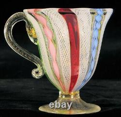 Beautiful Antique Hand Blown Italy Tea Cup Rough Pontil Millefiori Glitter Fine
