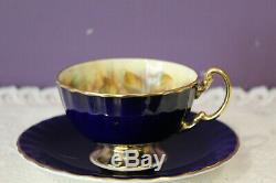 Beautiful Aynsley Cobalt Blue D. Jones Fruit Center Tea Cup And Saucer
