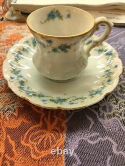 Beautiful Blue/Green/Gold Floral Teacup and Saucer Carlsbad Austria