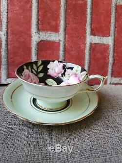 Beautiful Paragon Large Pink Rose Black Green Tea Cup & Saucer used