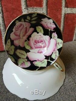 Beautiful Paragon Large Pink Rose Black Green Tea Cup & Saucer used