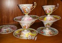 Beautiful Vintage Austrian Hand-painted Tea Cups & Saucers Set 4 Austria Unique