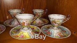 Beautiful Vintage Austrian Hand-painted Tea Cups & Saucers Set 4 Austria Unique