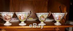 Beautiful Vintage Austrian Hand-painted Tea Cups & Saucers Set 4 Austria Unique