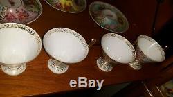 Beautiful Vintage Austrian Hand-painted Tea Cups & Saucers Set 4 Austria Unique