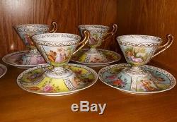 Beautiful Vintage Austrian Hand-painted Tea Cups & Saucers Set 4 Austria Unique