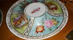 Beautiful Vintage Austrian Hand-painted Tea Cups & Saucers Set 4 Austria Unique