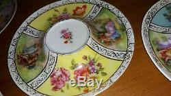 Beautiful Vintage Austrian Hand-painted Tea Cups & Saucers Set 4 Austria Unique