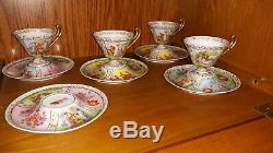 Beautiful Vintage Austrian Hand-painted Tea Cups & Saucers Set 4 Austria Unique