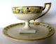 Belleek Willets Teacup Saucer Set Square Bottom Yellow Roses Gold Vintage Rare