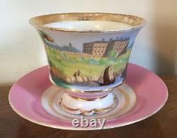 Big 19th c. Antique Paris Porcelain Tea Cup & Saucer English Country House Pink