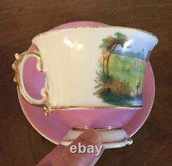 Big 19th c. Antique Paris Porcelain Tea Cup & Saucer English Country House Pink