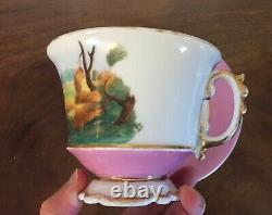 Big 19th c. Antique Paris Porcelain Tea Cup & Saucer English Country House Pink