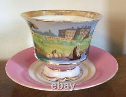 Big 19th c. Antique Paris Porcelain Tea Cup & Saucer English Country House Pink