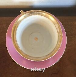 Big 19th c. Antique Paris Porcelain Tea Cup & Saucer English Country House Pink