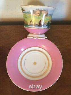 Big 19th c. Antique Paris Porcelain Tea Cup & Saucer English Country House Pink