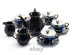 Black Gold Teapot Sugar Creamer 4 Skull Black Gold Luster Tea Cup and Saucer Set