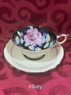 Black Paragon Floating Pink Cabbage Rose A638 Peach Cup Saucer Double Warrant HP