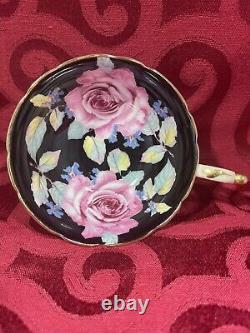 Black Paragon Floating Pink Cabbage Rose A638 Peach Cup Saucer Double Warrant HP