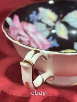 Black Paragon Floating Pink Cabbage Rose A638 Peach Cup Saucer Double Warrant HP