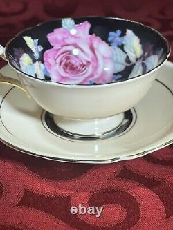 Black Paragon Floating Pink Cabbage Rose A638 Peach Cup Saucer Double Warrant HP