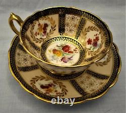Black and Gold Chain Leaf Design with Florals Paragon Tea Cup and Saucer Set