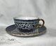 Blue And White With Gold Venetian Tea Cup & Saucer, Enameled Lace, 19th C