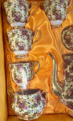 Brand New Vintage Yusui 24KT Gold Plated Tea cups & Saucers Set Of 6 With Creamer