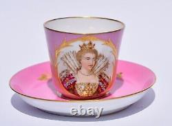 C1754 Vincennes Sevres Tea Cup & Saucer Portrait of Marie Theresa of Spain