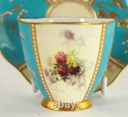 C1888 Royal Worcester Jewelled Turquosie Cup & Saucer Edward Raby