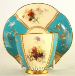 C1888 Royal Worcester Jewelled Turquosie Cup & Saucer Edward Raby