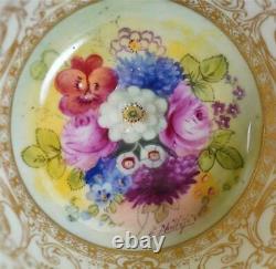 C1925 Royal Worcester Floral Twin Handled Cup & Saucer Painted Ernest Phillips