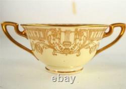 C1925 Royal Worcester Floral Twin Handled Cup & Saucer Painted Ernest Phillips