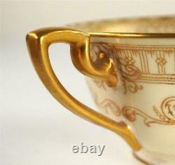 C1925 Royal Worcester Floral Twin Handled Cup & Saucer Painted Ernest Phillips